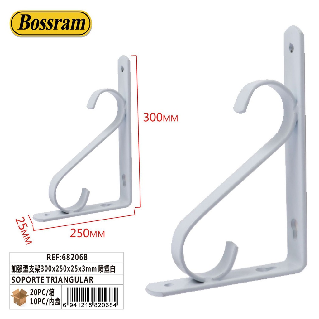 Soporte triangular reforzado 300x250x25x3 mm blanco