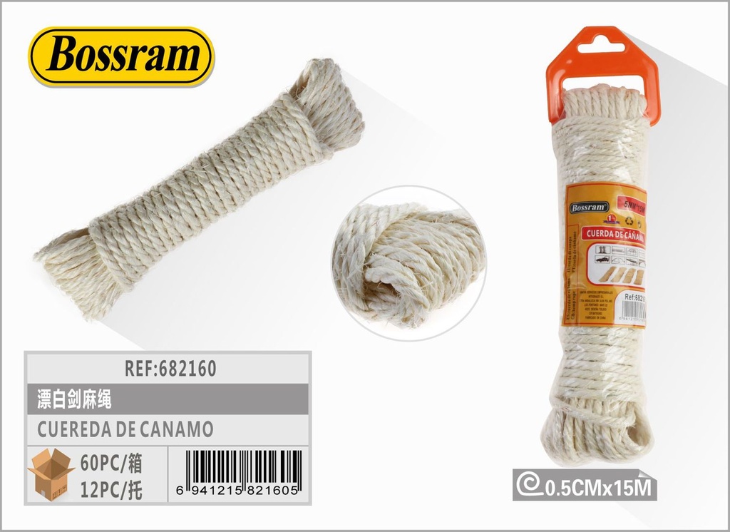 Cuerda de cáñamo blanqueada 5mm x 15m para manualidades y bricolaje