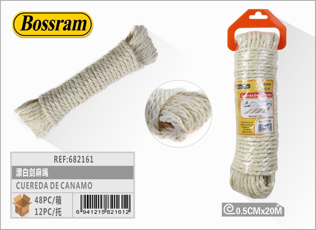 Cuerda de cáñamo blanqueada 5mm x 20m para bricolaje y manualidades