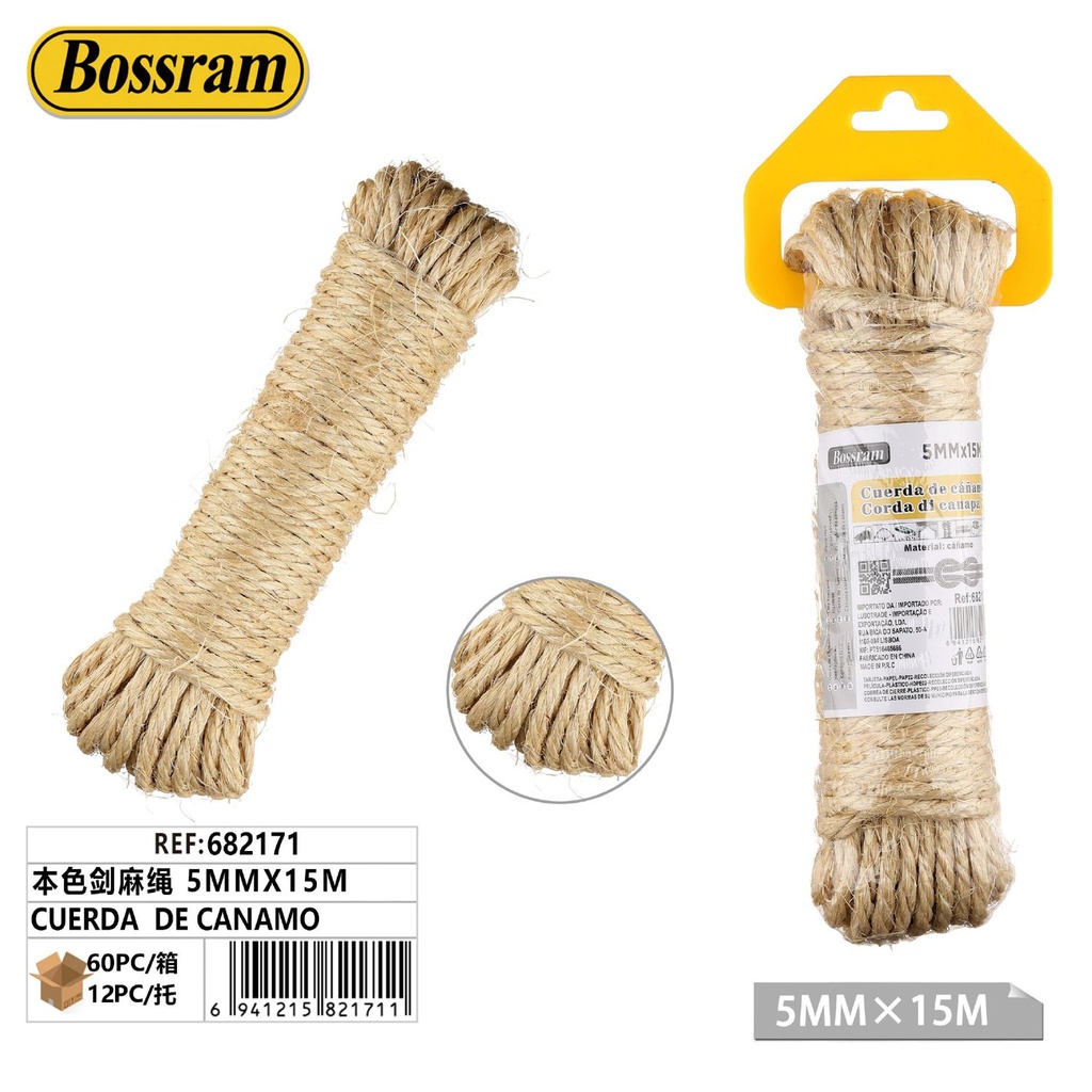 Cuerda de cáñamo natural 5mm x 15m para manualidades y bricolaje