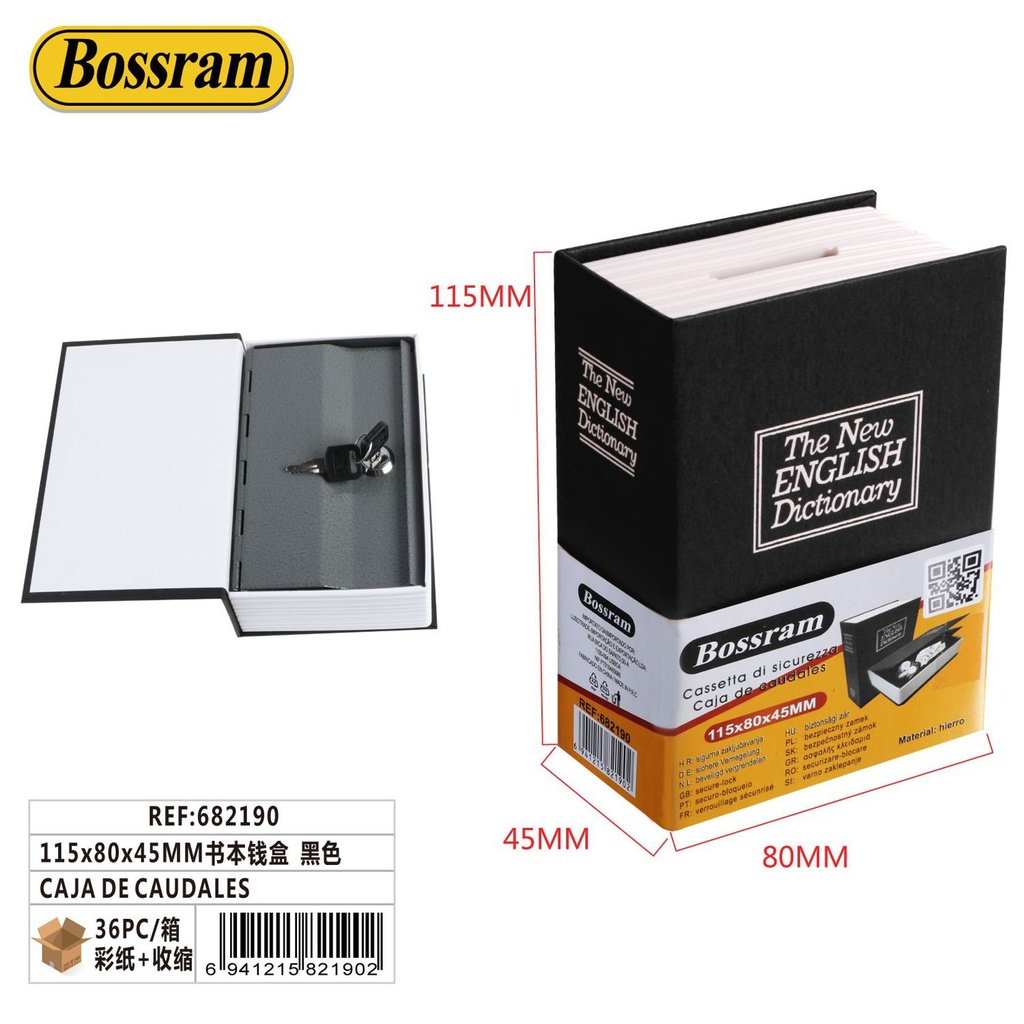 Caja de caudales libro 115x80x45mm negra para seguridad