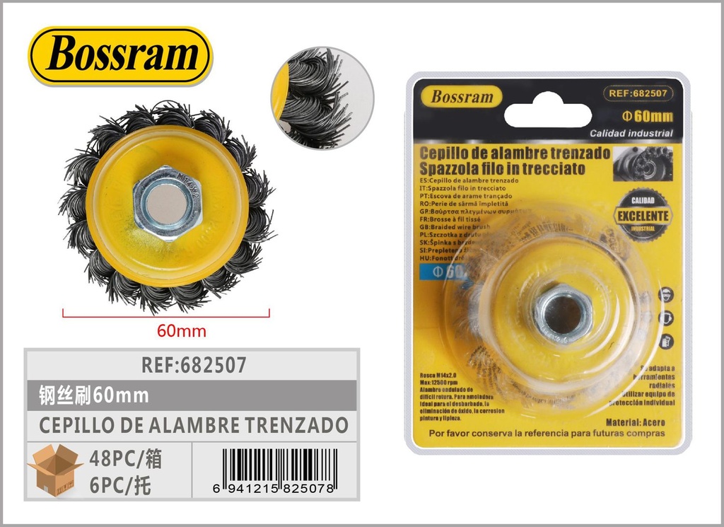 Cepillo de alambre trenzado 60mm para herramientas y limpieza