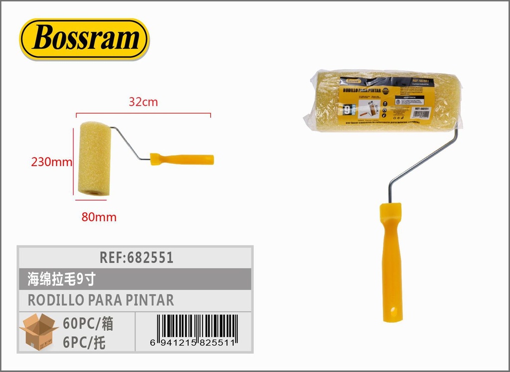 Rodillo para pintar esponja 9" 290mm para aplicación de pintura