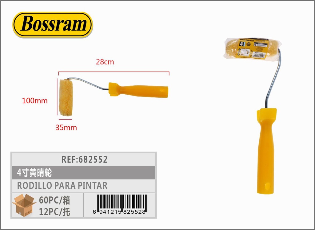 Rodillo para pintar 4" con mango de goma 260mm