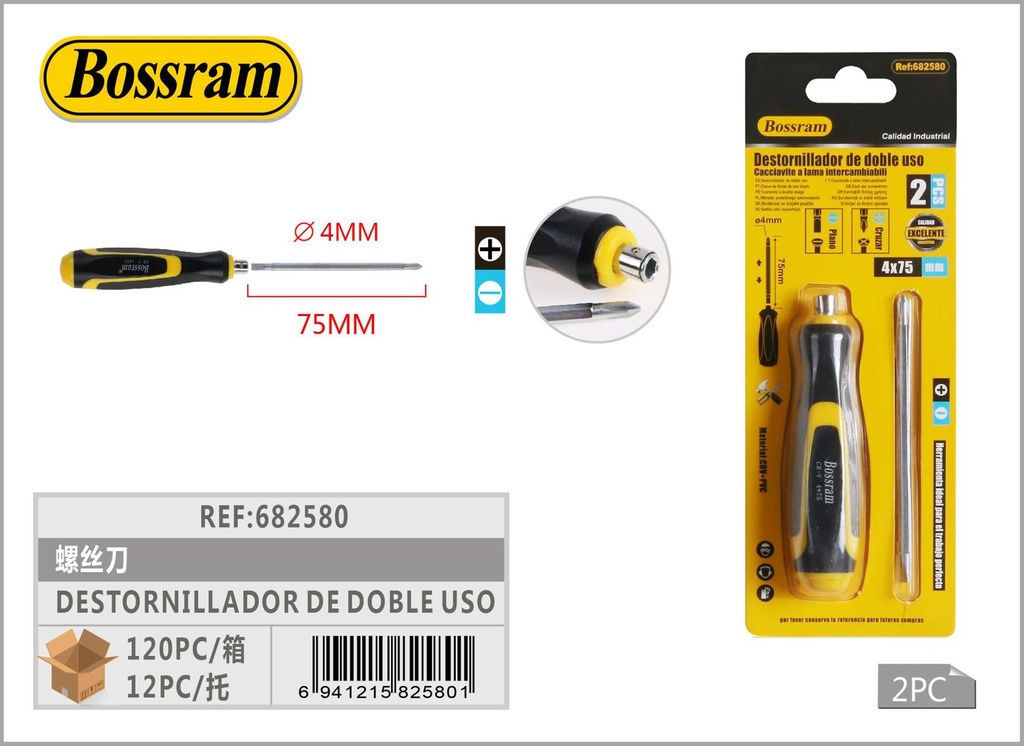 Destornillador doble uso 4mmx75mm, herramienta de ferretería