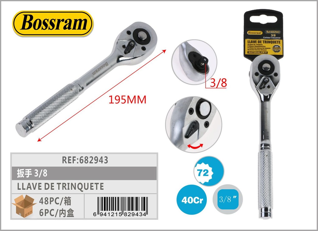 Llave de trinquete 3/8 para herramientas de ferretería