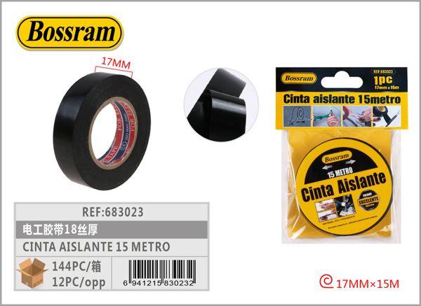 Cinta aislante 15m 17mm negra