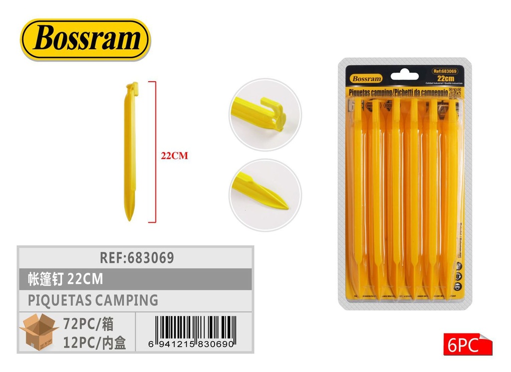 Piquetas para camping de 22cm para tiendas de campaña