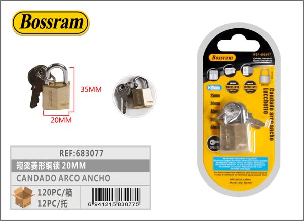 Candado de latón arco ancho 20mm para seguridad y protección