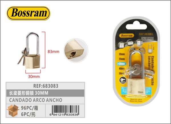 Candado de arco ancho 30mm de bronce para seguridad