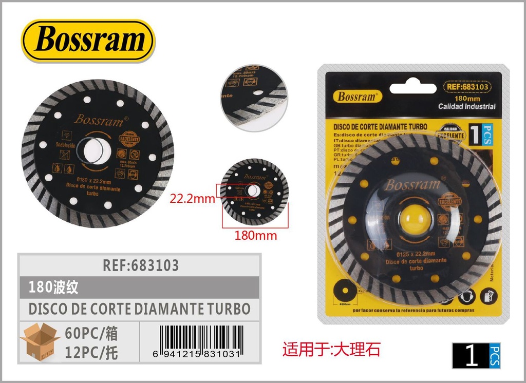 Disco de corte diamante turbo 180mm