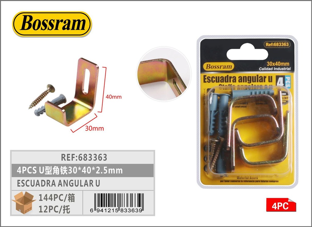 Escuadra angular U 30x40x2.5mm 4pcs