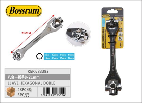 LLave hexagonal doble 8-21 mm para ferretería y herramientas