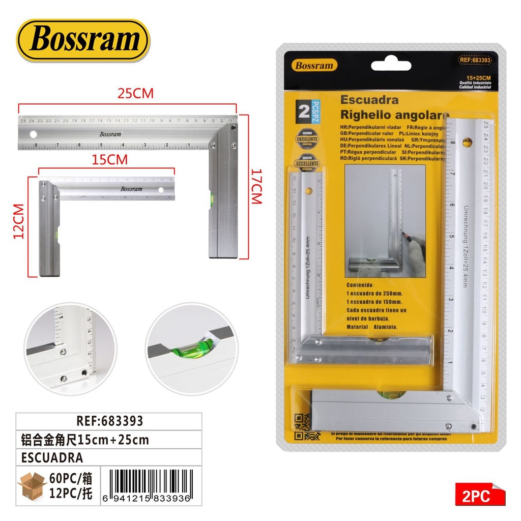 Escuadra de aluminio 15cm y 25cm para medición y bricolaje