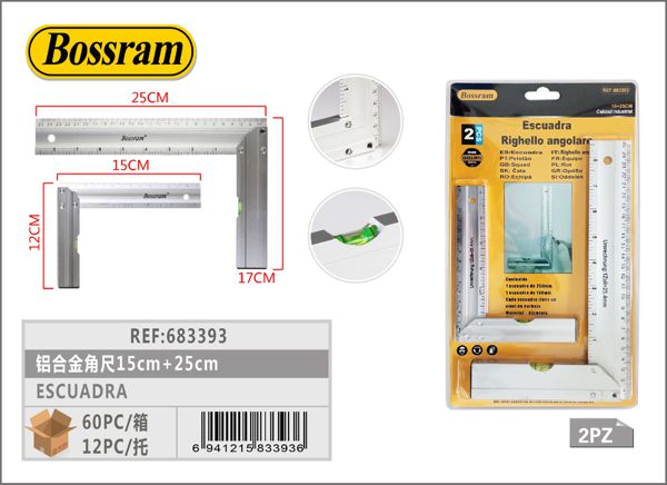 Escuadra de aluminio 15cm y 25cm para medición y bricolaje