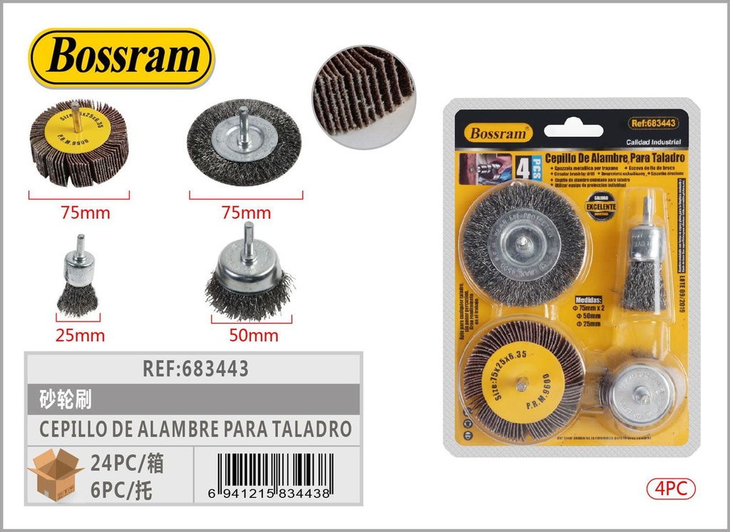 Cepillo de alambre para taladro 4pcs, herramienta de ferretería