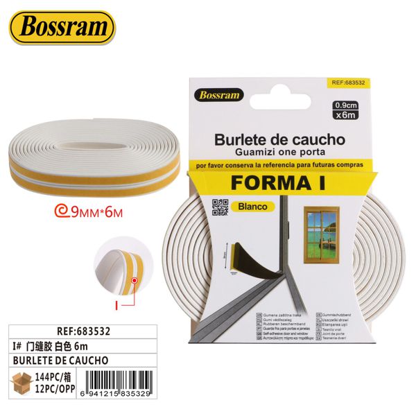 Burlete de caucho blanco 6m para evitar corrientes de aire