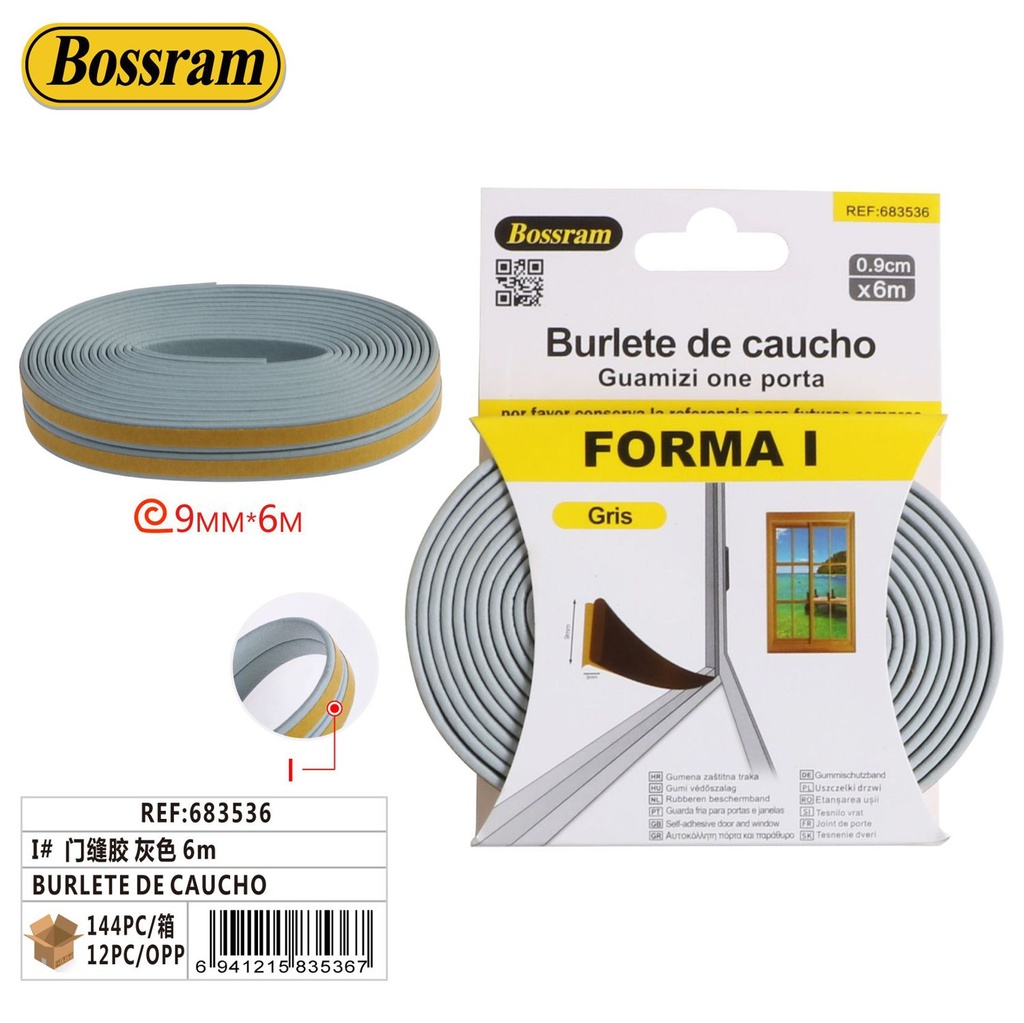 Burlete de caucho para puertas 6m gris