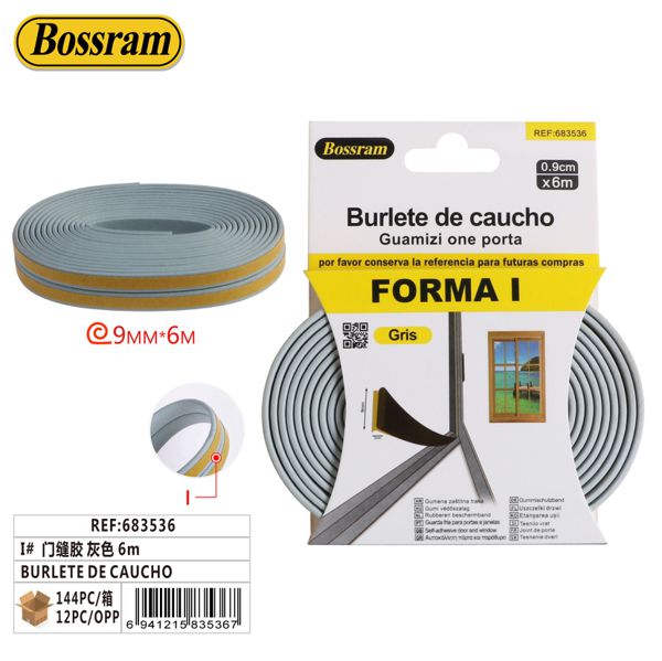 Burlete de caucho para puertas 6m gris