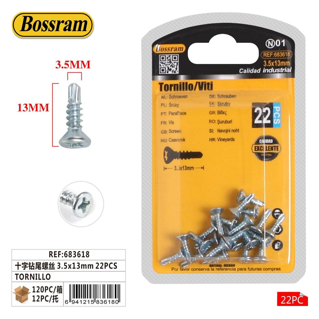 Tornillo de cabeza hexagonal 3.5x13mm 22pcs para sujeción y fijación