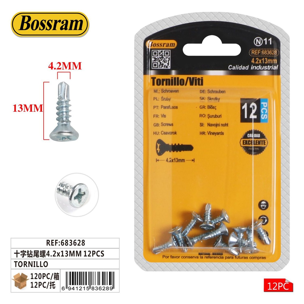 Tornillo de cabeza hexagonal 4.2x13mm 12pcs para sujeción en ferretería