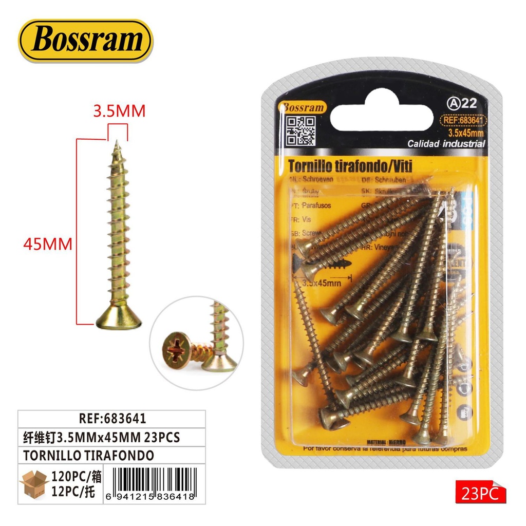 Tornillo tirafondo 3.5mm x 45mm 23pcs para fijación y construcción