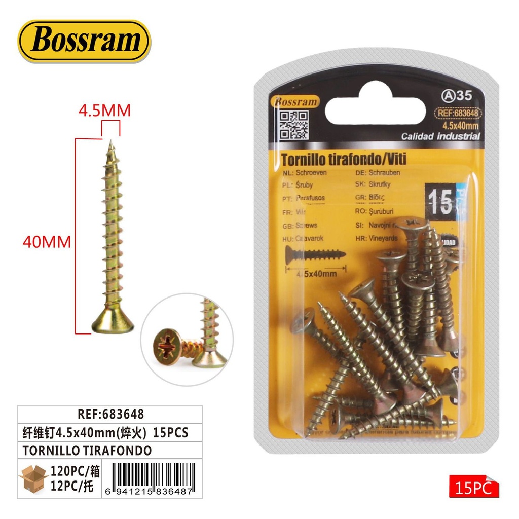 Tornillo tirafondo 4.5x40mm 15pcs para fijación