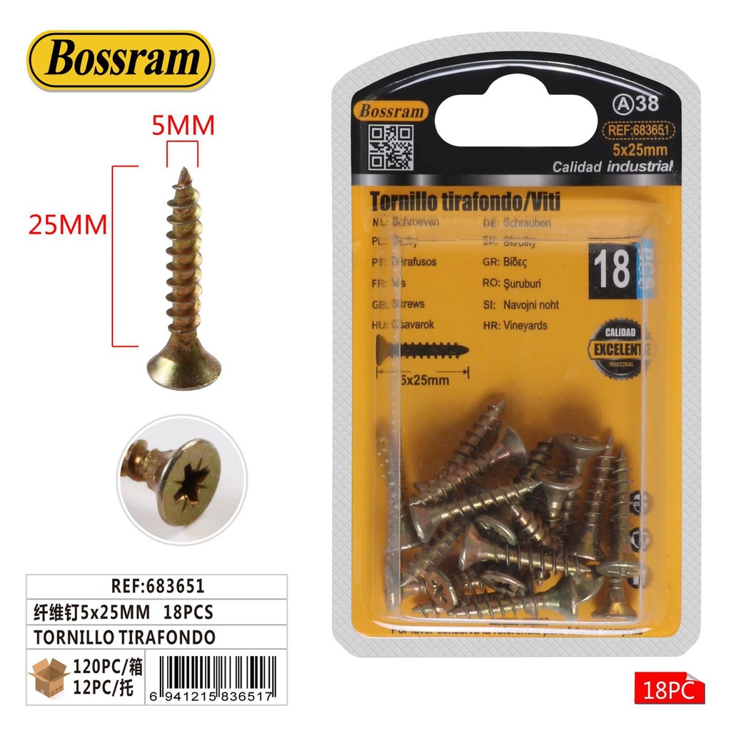 Tornillo tirafondo de fibra 5x25mm 18pcs para sujeción