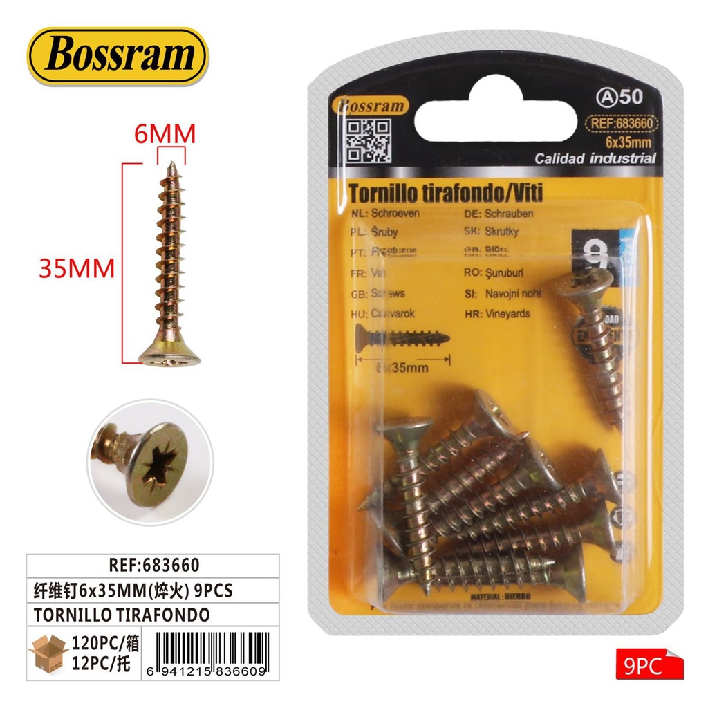 Tornillo tirafondo 6x35mm 9pcs para fijaciones