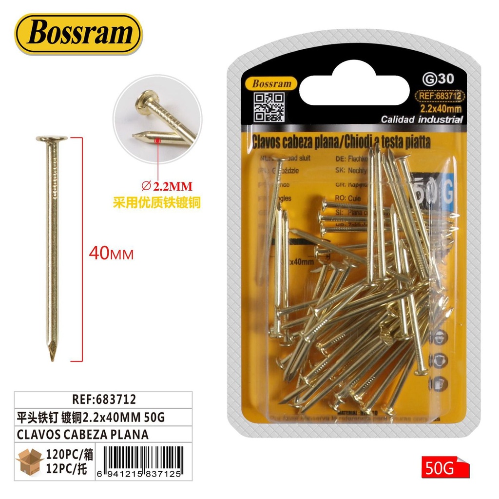 Clavos de cabeza plana 2.2x40mm 50g para carpintería