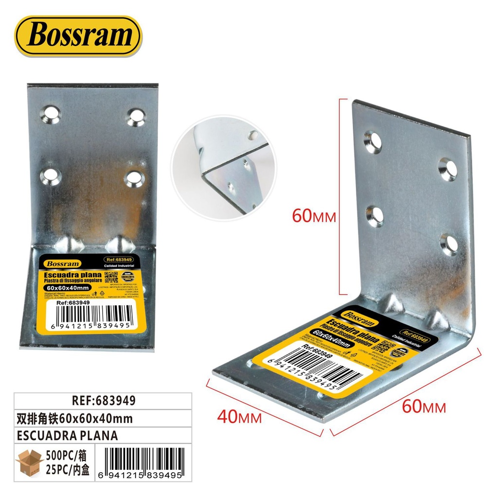 Escuadra plana 60x60x40mm