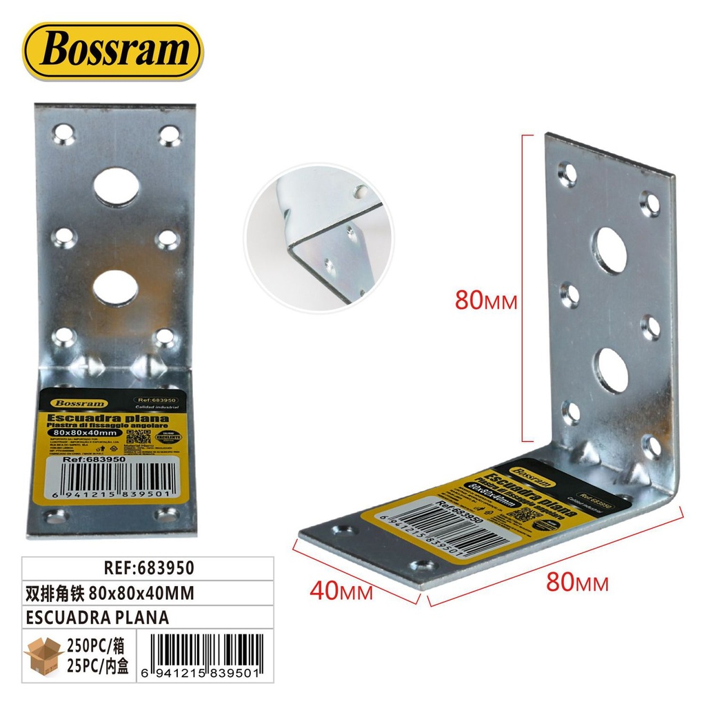 Escuadra plana 80x80x40mm para soporte