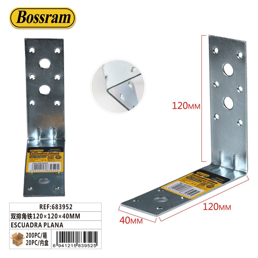 Escuadra plana 120x120x40mm