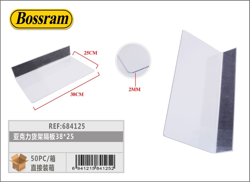 Separador para estantería acrílico 38x25