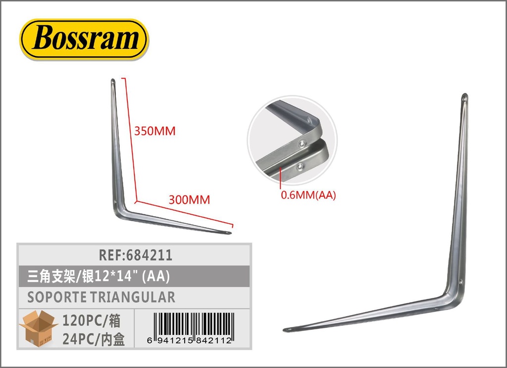 Soporte triangular plateado 12x14" 350x300mm