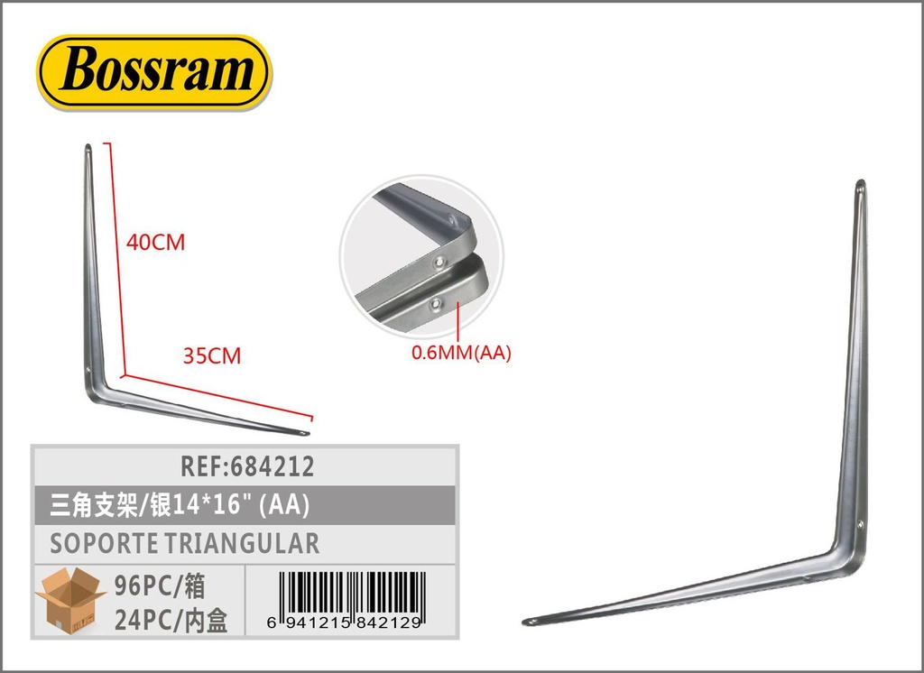 Soporte triangular plateado 14x16" para bricolaje