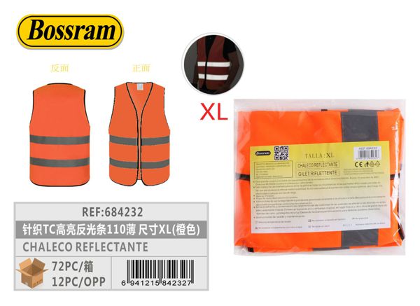 Chaleco reflectante de alta visibilidad Talla XL (naranja) para seguridad vial