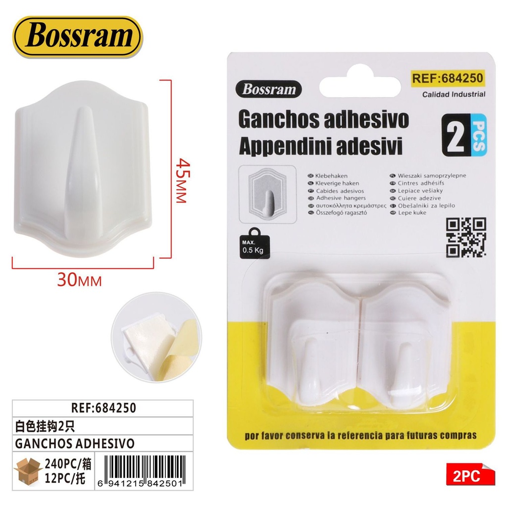 Ganchos adhesivos blancos 2pcs