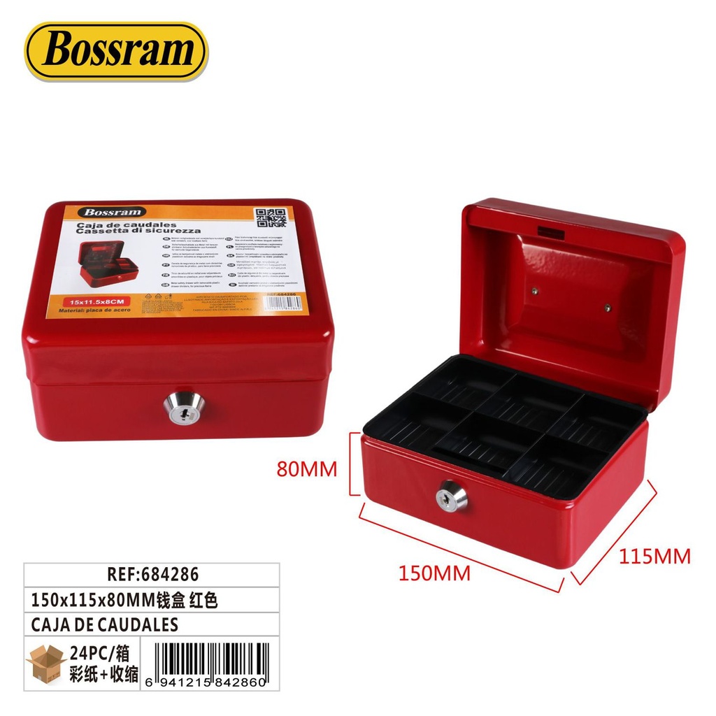 Caja de caudales roja 150x115x80mm para seguridad de dinero