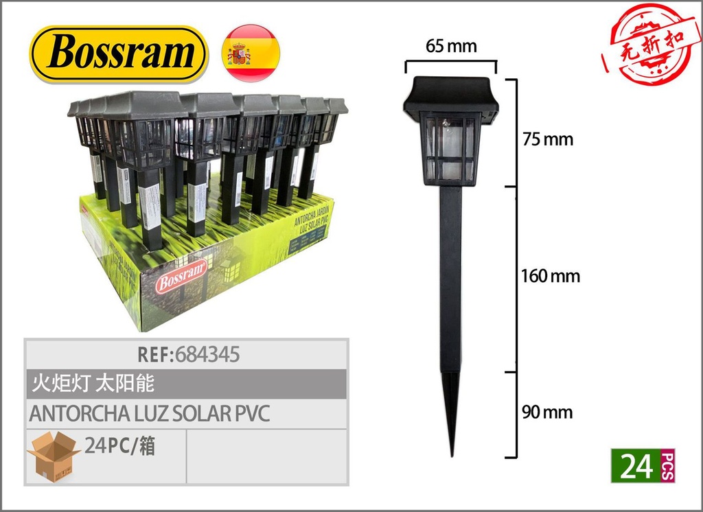 Antorcha solar de PVC para iluminación exterior