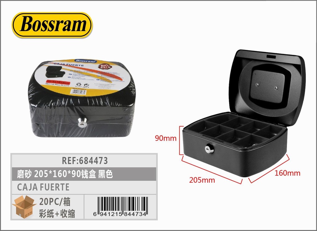 Caja fuerte negra 205x160x90mm para seguridad