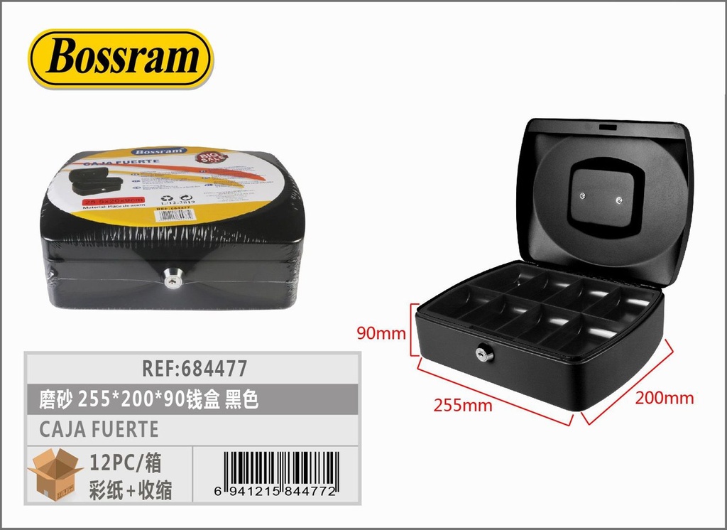 Caja fuerte negra 255x200x90 para seguridad y almacenamiento