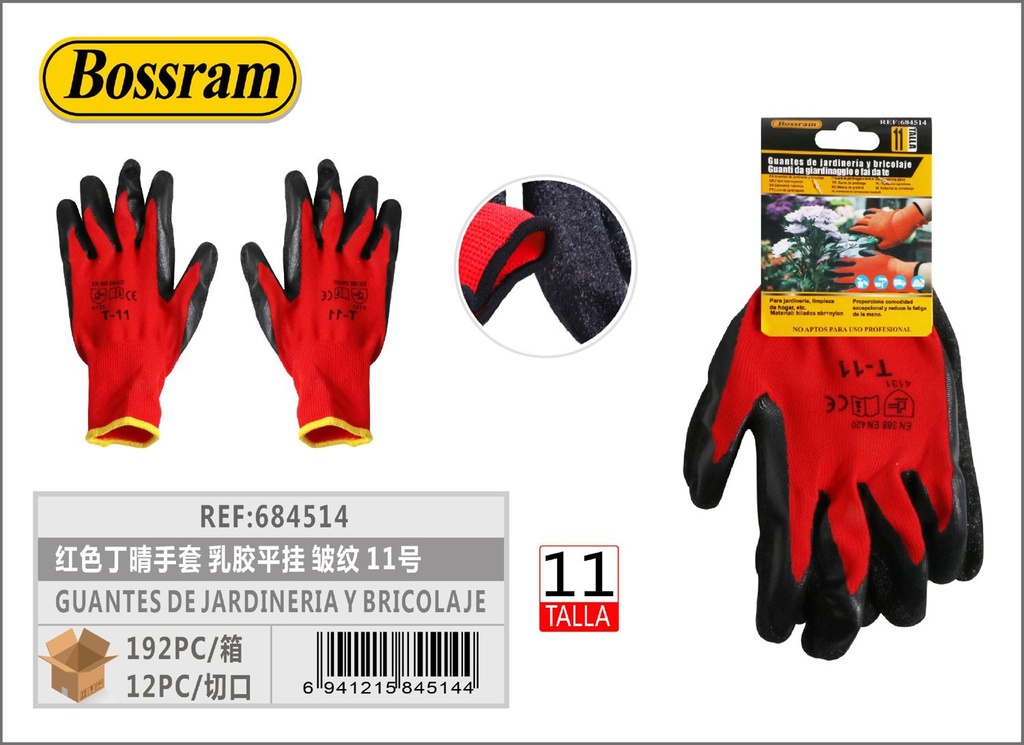 Guantes de jardinería y bricolaje rojos talla 11