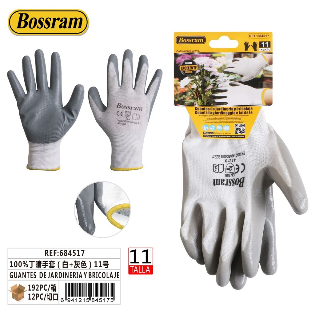 Guantes de jardinería y bricolaje blanco/gris talla 11