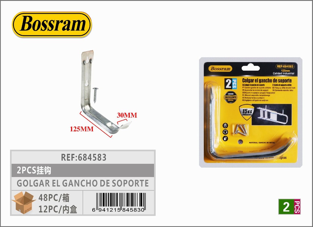 Gancho de soporte 125mm 2 unidades para fijación