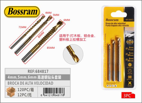 Set de brocas de alta velocidad 4mm, 5mm, 6mm para taladrar