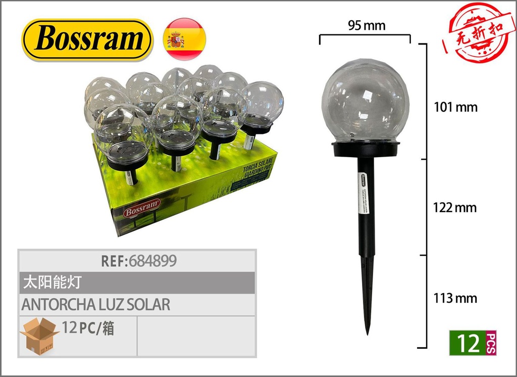 Antorcha luz solar con panel solar para jardín y exteriores