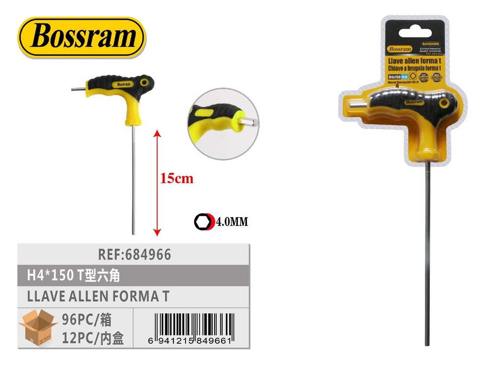 LLave Allen en T 4x150mm herramienta hexagonal