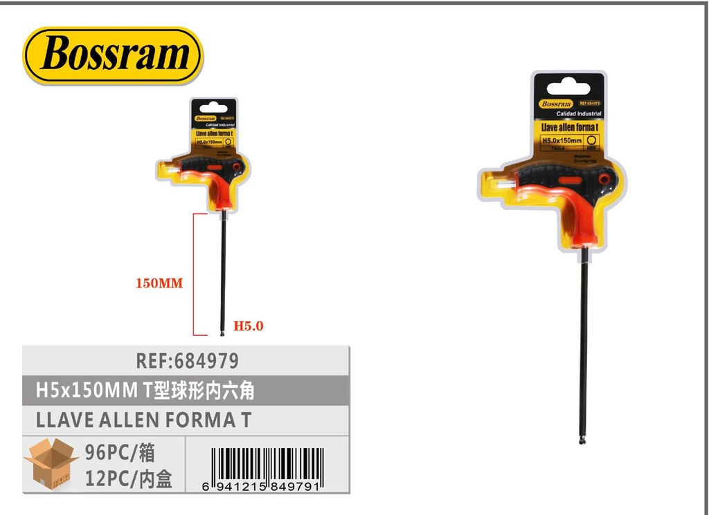 Llave Allen en T bolita 150mm H5 para herramientas