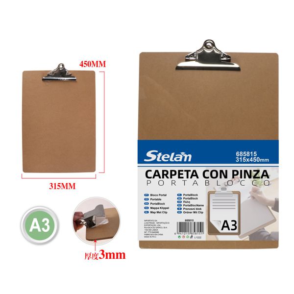 Carpeta de madera con pinza tamaño A3 para documentos y dibujo